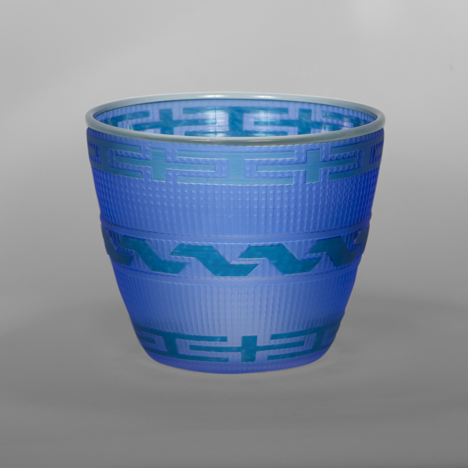 Sky Blue Basket
Preston Singletary
Tlingit
Blown and sand-carved glass
5" x 5¾"
$3000