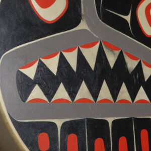 A Coat Hanger & the Monster of America Alison Bremner 
Tlingit Acrylic on deerhide drum 
18" dia. x 3”