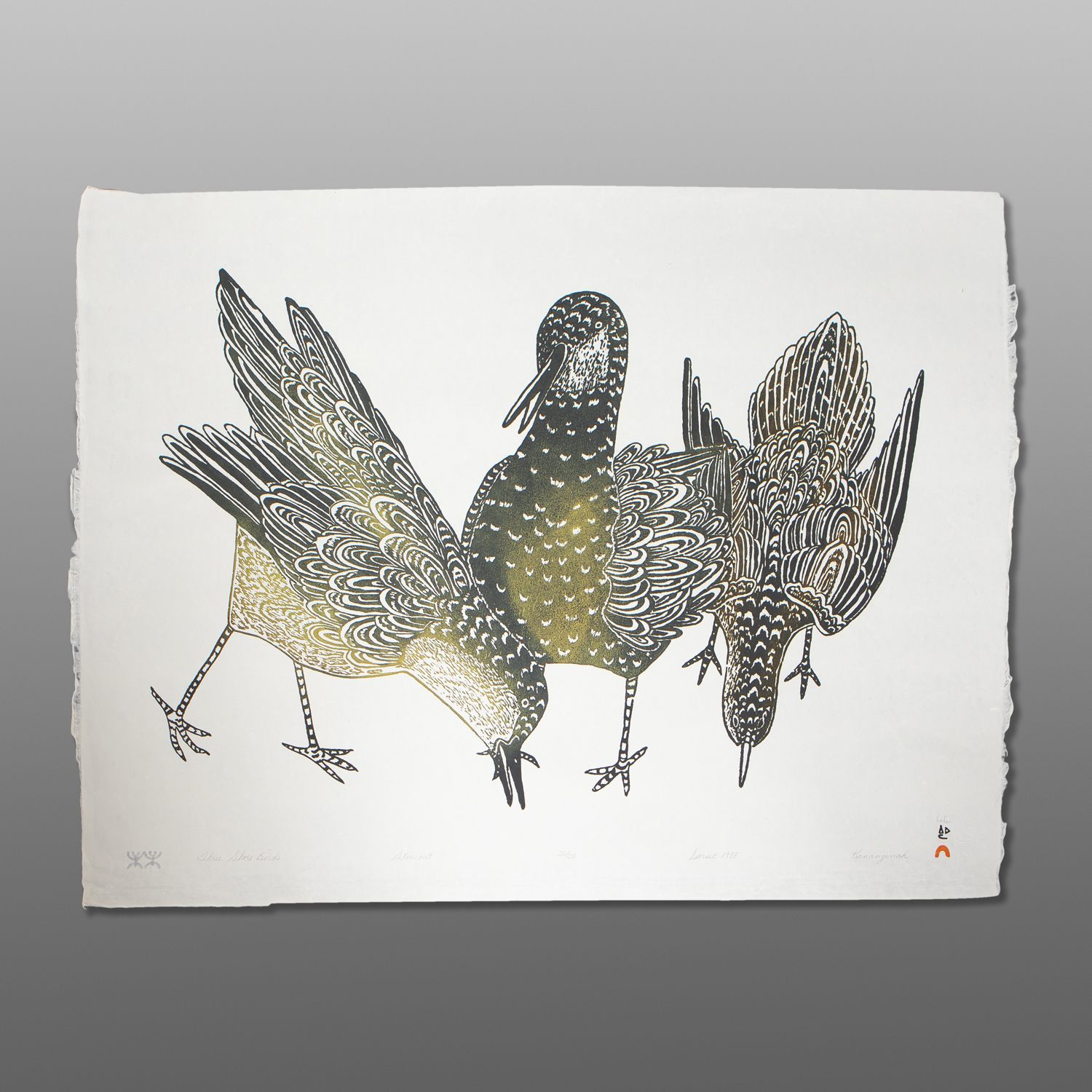 "Three Shorebirds"
Kananginak Pootoogook
InuitStonecut
28" x 21½ "