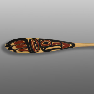 Ravens Paddle
Guy Louie
Nuu-chah-nulth
Yellow cedar, paint
62” x 6” x 1 ½”
$2200
