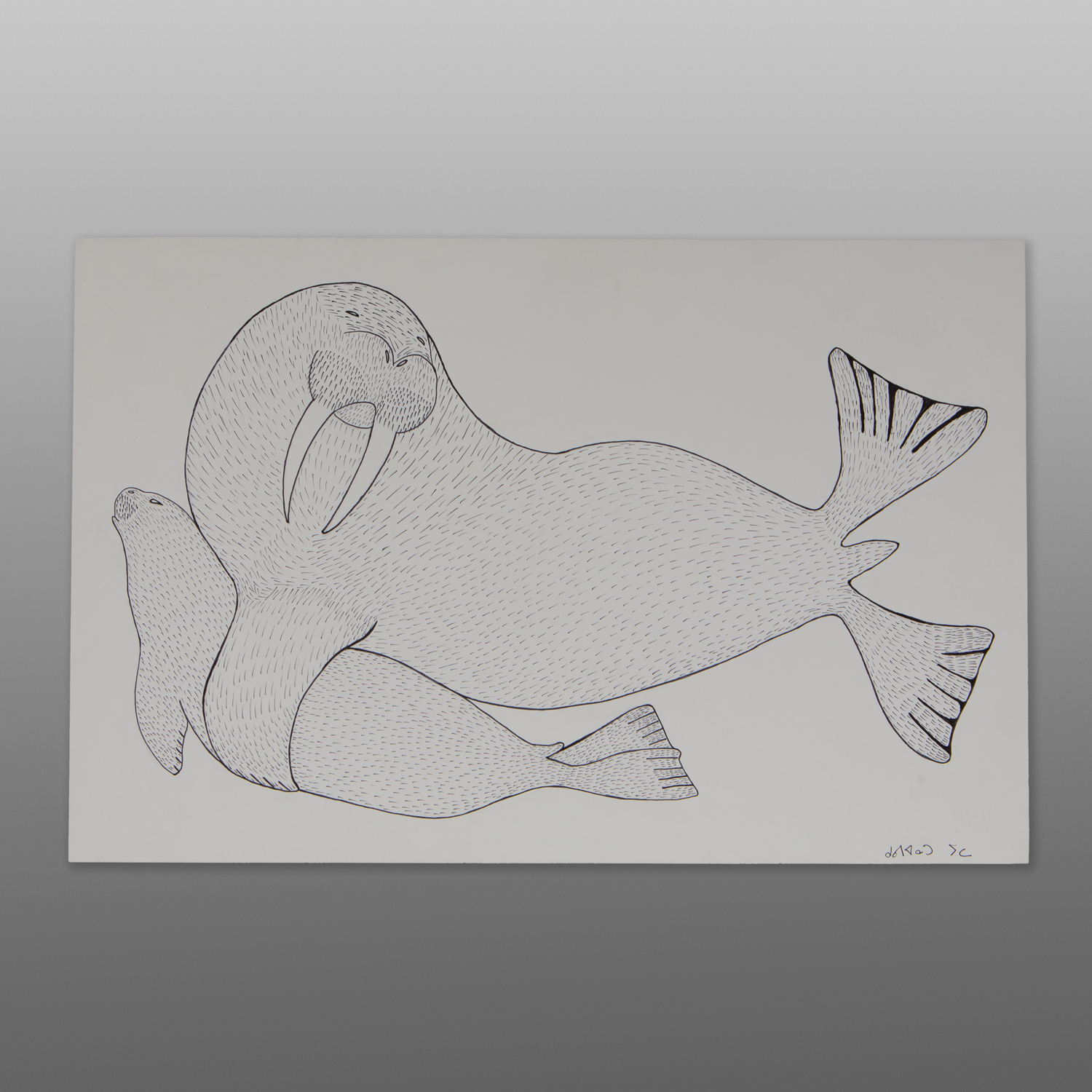Walrus Hug
Quvianaqtuk Pudlat
Inuit
Ink on paper
23" x 15"
$CD 220-01