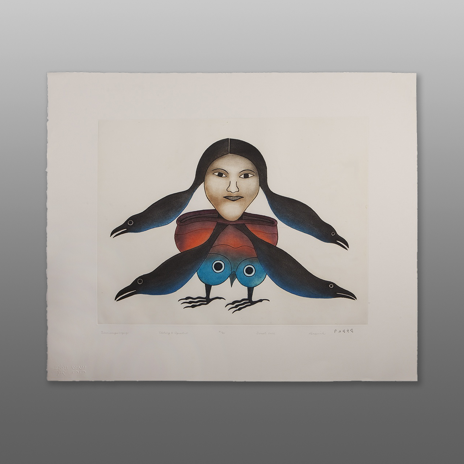 Timmiaruqsimauq
Bird Woman Transformation
Kenojuak Ashevak
Etching & Aquatint
29" x 34"
$2500
