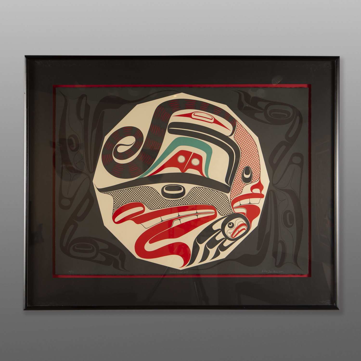 Twelve Sided Wolf (1991)
Robert Davidson, RCA
HaidaFramed serigraph, #44/75
30" x 36"
$3200