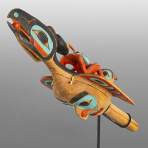Shaman's Rattle (2002)
Freda Diesing
HaidaAlder, paint, custom stand
13" x 4" x 5"
$9800