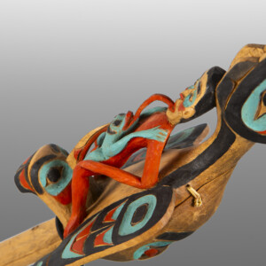 Shaman's Rattle (2002)
Freda Diesing
HaidaAlder, paint, custom stand
13" x 4" x 5"
$9800
