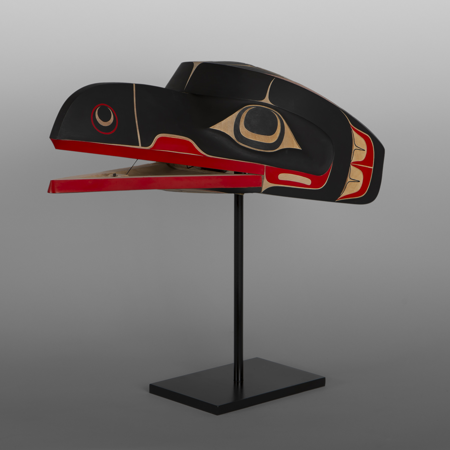 Txaamsm Raven Headdress
Shawn Aster
Tsimshian
Alder, paint, custom stand
14" x 8½” x 5”
$5800
Mask Show 2024