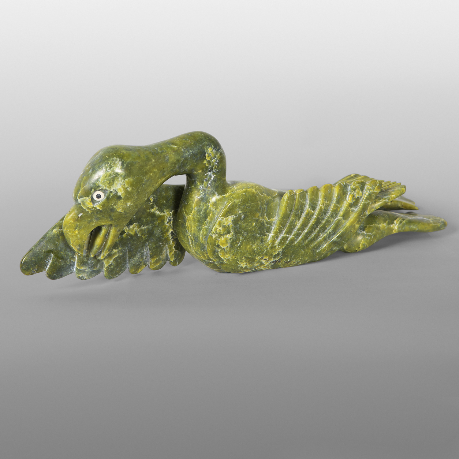 Reclining Goose
Toonoo Sharkey
Inuit
Serpentine
20" x 6½" x 5"
$4800