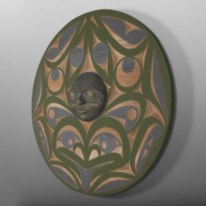 Frog Moon Panel
Andy Peterson
Coast Salish
Red cedar, cold-cast bronze, paint
28" x 4"
$5800