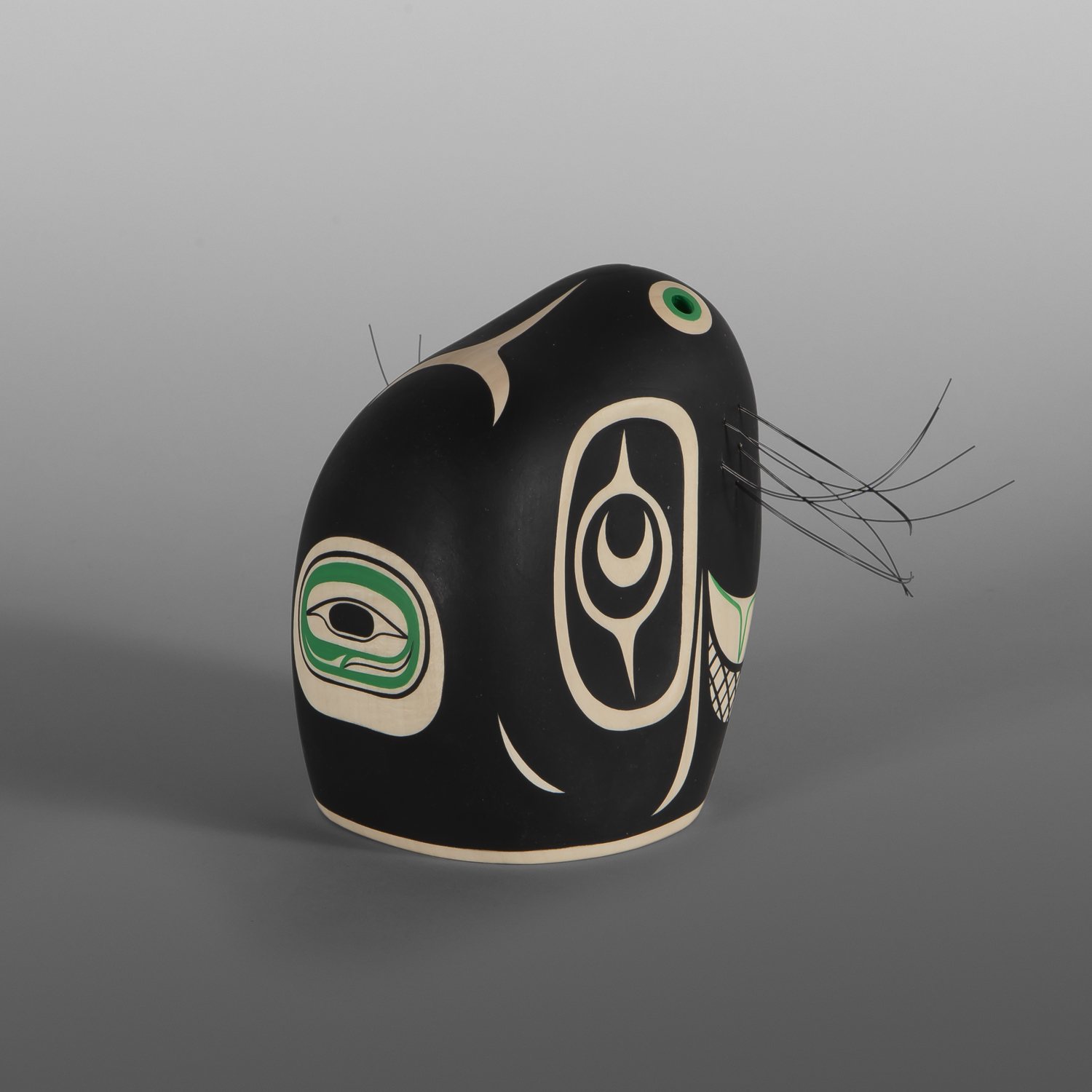 Small Seal Head
Rod Smith
OweekenoYellow cedar, paint, acrylic
5 1/2” H, 4 ½” L, 3 ¼" W
$525