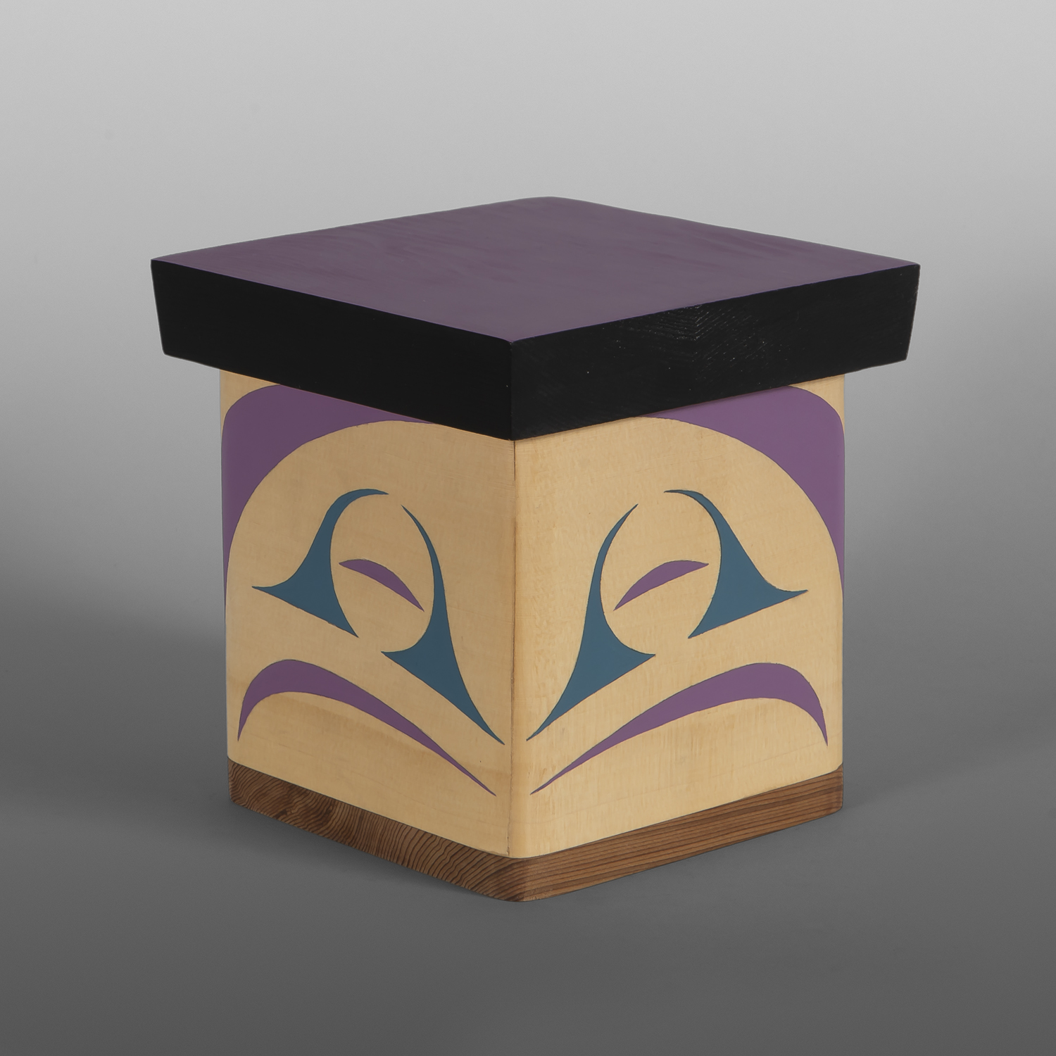 Salmon Bentwood Box
Margaret August
Coast Salish
Yellow and red cedar, paint
6" x 5¾" x 5¾"
1,200