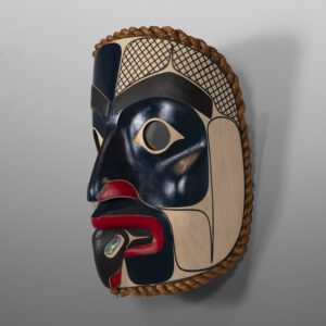 "A Message from the Deep"
Clifton Guthrie
Tsimshian
Alder, cedar bark, abalone, paint
13" x 9" x 7"
5,500
