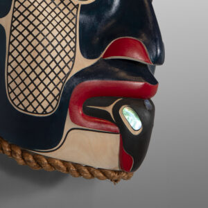 "A Message from the Deep"
Clifton Guthrie
Tsimshian
Alder, cedar bark, abalone, paint
13" x 9" x 7"
5,500