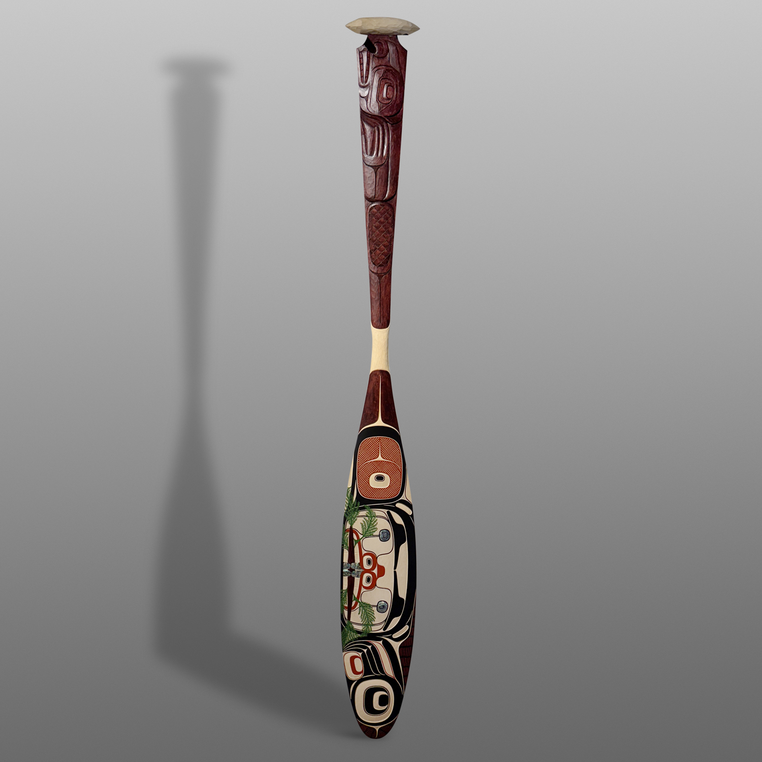 SNG_250407_4 "The Carventer"
Clifton Guthrie
Tsimshian
Yellow cedar, abalone, paint
62" x 7½" x 1½"
7200