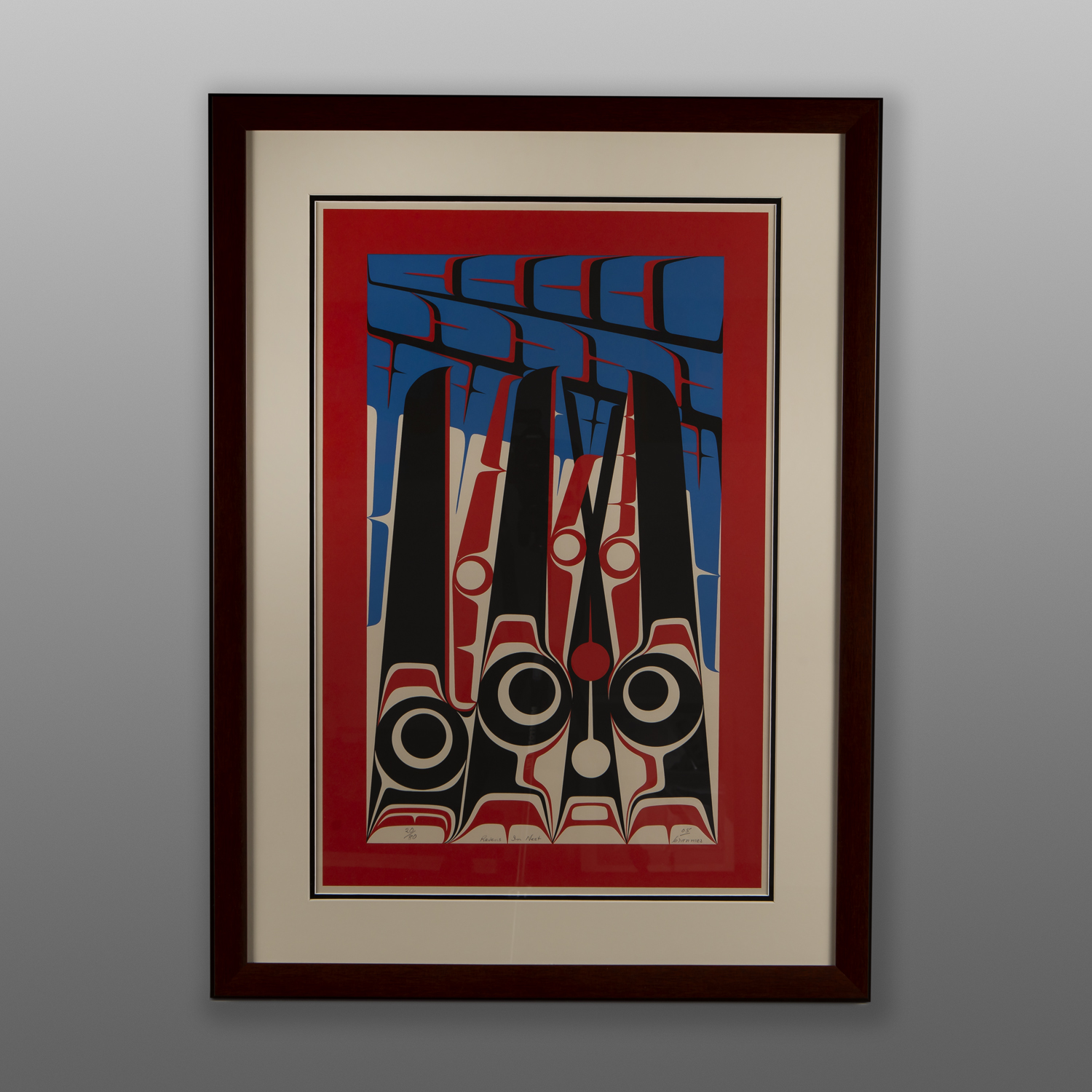 Ravens in Nest
Doug Cranmer (1927 - 2006)
Kwakwaka'wakw
Framed serigraph
36" x 26"
$2800
