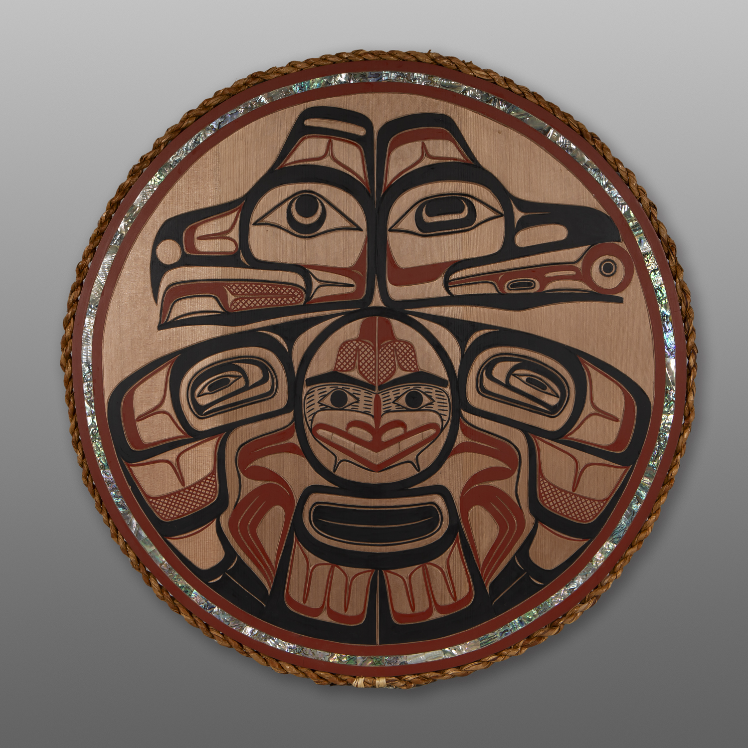 Raven & Eagle Panel
David Boxley
Tsimshian
Red cedar, abalone, paint
31" dia. x 1"
6,500