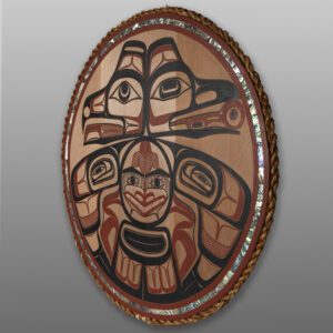 Raven & Eagle Panel
David Boxley
Tsimshian
Red cedar, abalone, paint
31" dia. x 1"
6,500