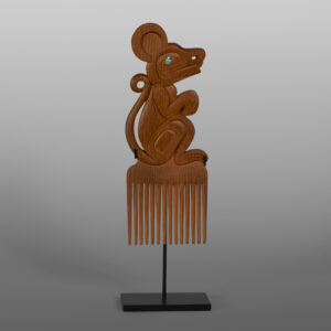 Mouse Woman Comb
Dean Hunt
Heiltsuk
Red cedar, abalone, custom stand
10” x 4” x 2”
$1850
