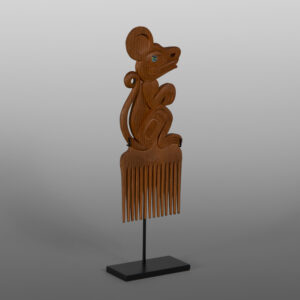 Mouse Woman Comb
Dean Hunt
Heiltsuk
Red cedar, abalone, custom stand
10” x 4” x 2”
$1850
