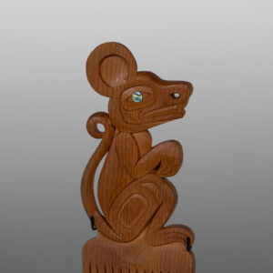 Mouse Woman Comb
Dean Hunt
Heiltsuk
Red cedar, abalone, custom stand
10” x 4” x 2”
$1850
