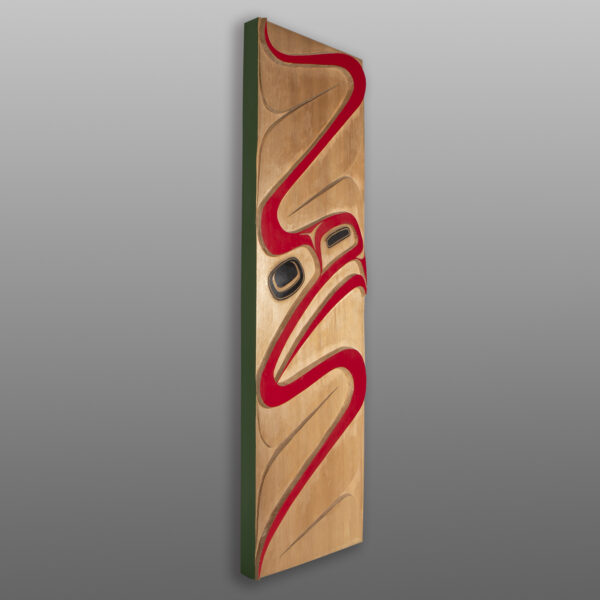 Ts'myen Eagle
Corey Moraes
Tsimshian
Red cedar, paint
39½” x 11½” x 2"
3800
Panel Show 2025