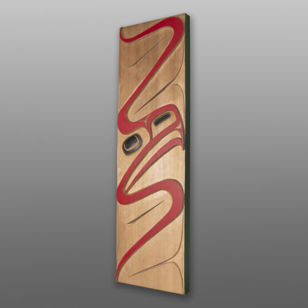 Ts'myen Eagle
Corey Moraes
Tsimshian
Red cedar, paint
39½” x 11½” x 2"
3800
Panel Show 2025