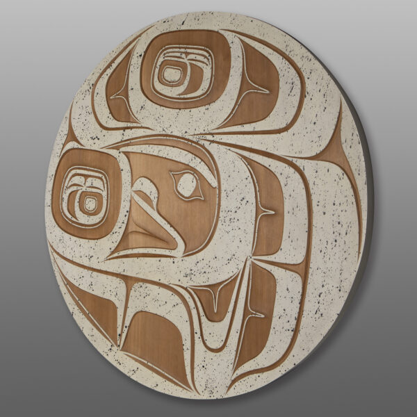 Raven with a Broken Beak Panel
Roger Smith
Haida
Red cedar, paint
35½” dia. x 2"
$6800
Panel Show 2025
