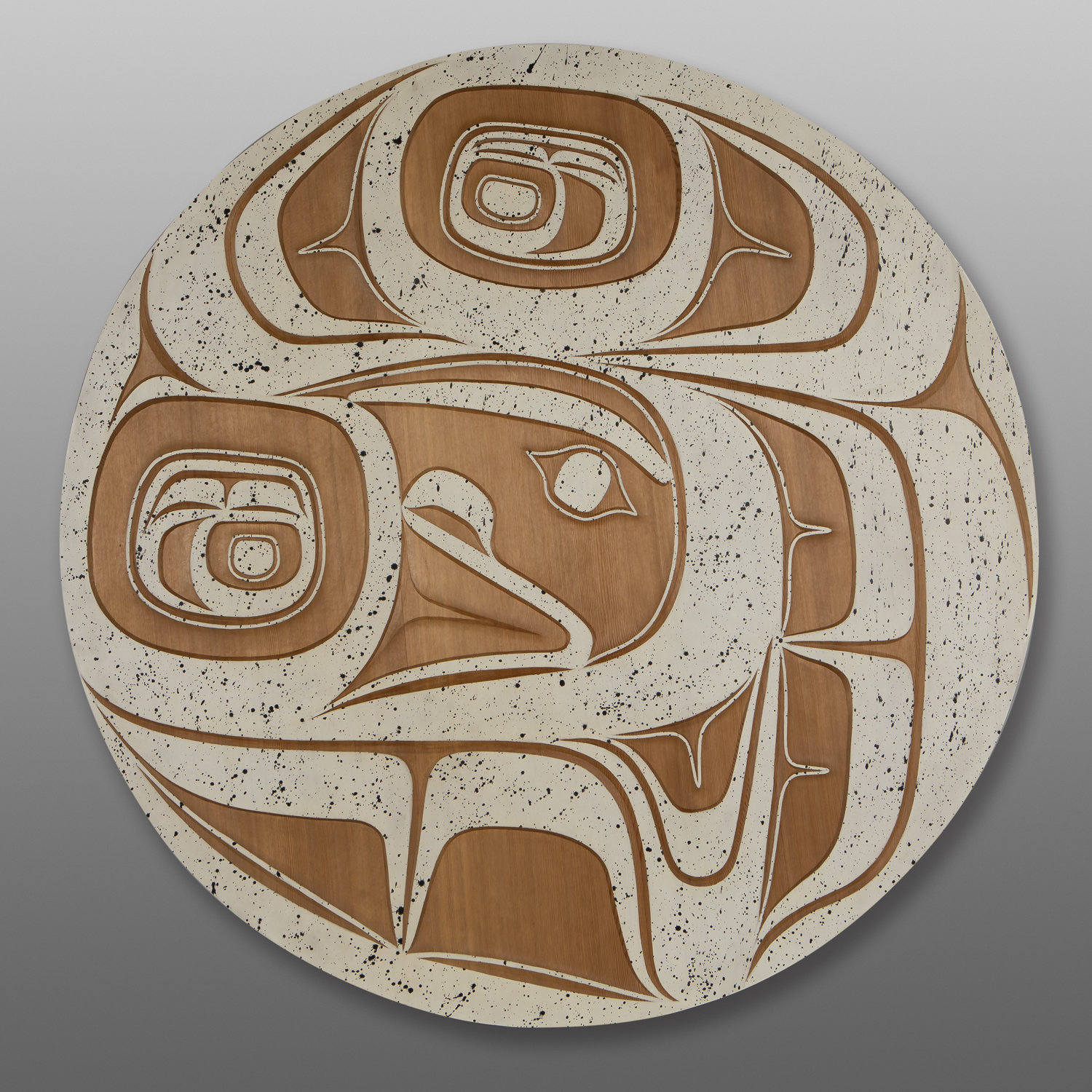 Raven with a Broken Beak Panel
Roger Smith
Haida
Red cedar, paint
35½” dia. x 2"
$6800
Panel Show 2025