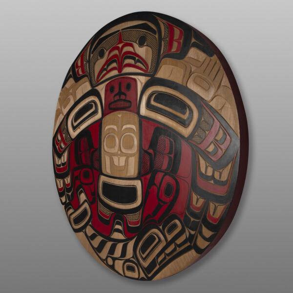 Thunderbird & Orca Panel
Corey Moraes
Tsimshian
Red cedar, paint
36" x dia. x 2"
Panel Show 2025