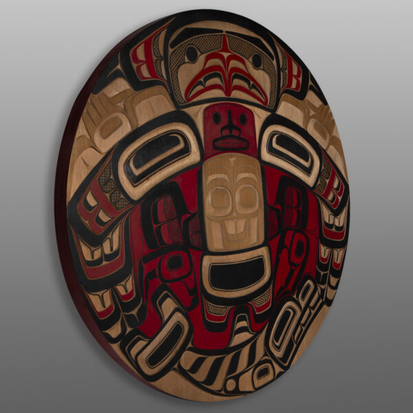 Thunderbird & Orca Panel
Corey Moraes
Tsimshian
Red cedar, paint
36" x dia. x 2"
Panel Show 2025