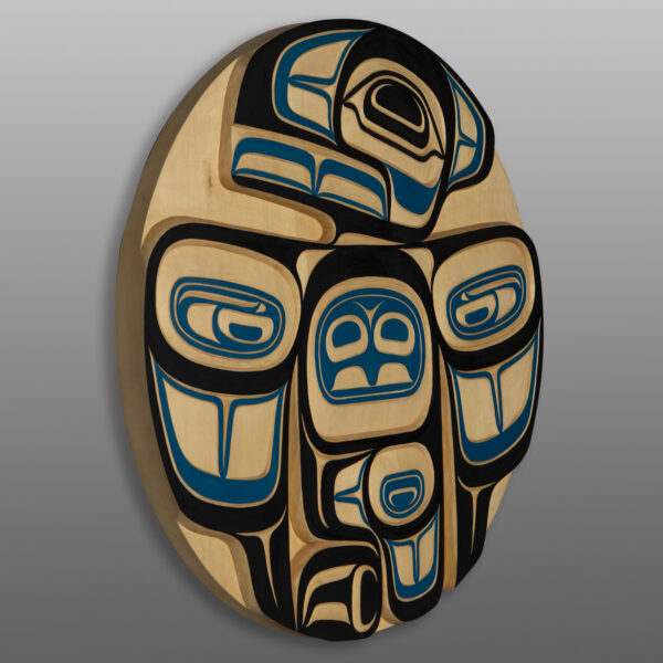 Gaak– Raven Panel
Harrison Martin
Tsimshian/Nisga'a
Yellow cedar, paint
30" dia. x 1 ¾”
$3600Panel Show 2025