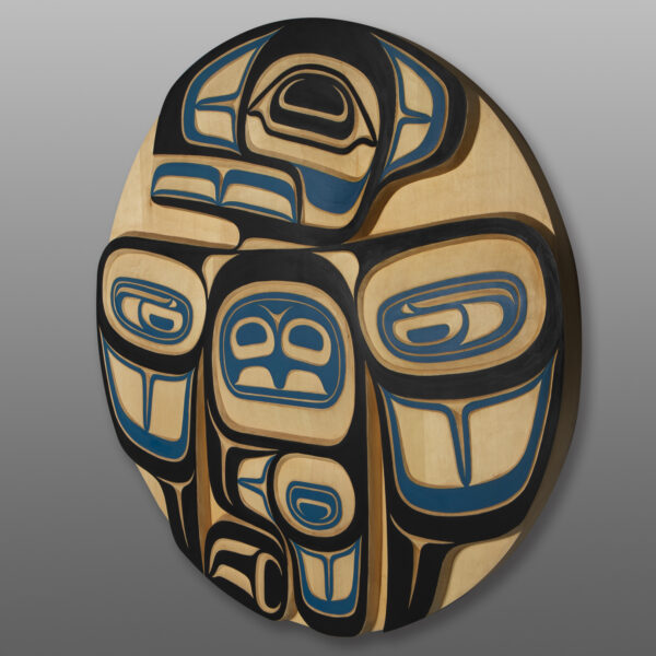 Gaak– Raven Panel
Harrison Martin
Tsimshian/Nisga'a
Yellow cedar, paint
30" dia. x 1 ¾”
$3600Panel Show 2025