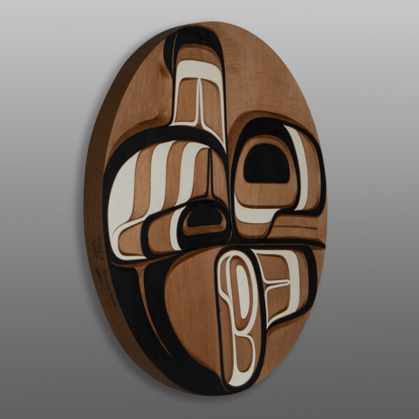Ńeekhl – Killer Whale Panel
Harrison Martin
Tsimshian/Nisga'a
Red cedar, paint
30" dia. x 1 ¾”
3600
Panel Show 2025