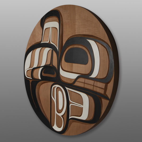 Ńeekhl – Killer Whale Panel
Harrison Martin
Tsimshian/Nisga'a
Red cedar, paint
30" dia. x 1 ¾”
3600
Panel Show 2025