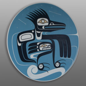 Kingfisher Riding the Wind Under Twilight Stars
Dean Hunt
Heiltsuk
Acrylic on birch panel
36" dia
$3600