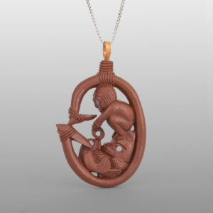 Human & Wolf Salmon Fishing Pendant
Gary Olver
Woodland Cree
Catlinite, abalone, copper, custom stand
1¾” x 1⅛” x ½” (4½" with stand)
2900