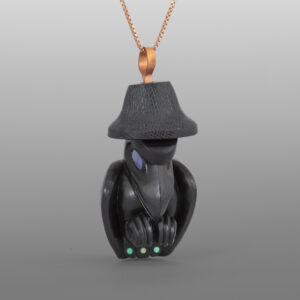 Raven Chief Pendant
Gary Olver
Woodland Cree
Argillite, abalone, copper
1½” x ¾” x ¾"
2800