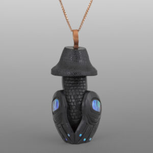 Raven Chief Pendant
Gary Olver
Woodland Cree
Argillite, abalone, copper
1½” x ¾” x ¾"
2800