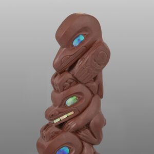 Four West Coast Clans Pipe
(Raven, Wolf, Bear, Killerwhale)
Gary Olver
Woodland Cree
Catlinite, abalone, bone, custom stand
5¼” x 1½” x 1” (3" with stand)
8500