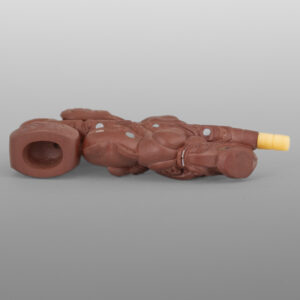 Wolf, Beaver & Eagle Pipe
Gary Olver
Woodland Cree
Catlinite, abalone, bone, custom stand
3” x 1¼” x ½” (2¾" with stand)
4500