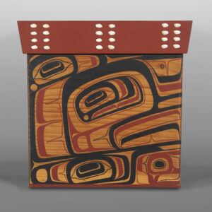 Human & Eagle Bentwood Box (1988)
John Livingston (1951 - 2019)
Adopted Kwakwaka'wakw
Red cedar, opercula, paint
19" x 19" x 19"
7,500