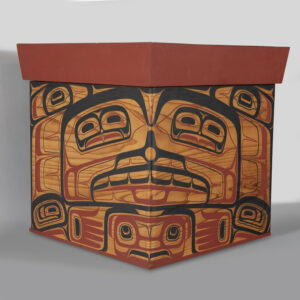 Human & Eagle Bentwood Box (1988)
John Livingston (1951 - 2019)
Adopted Kwakwaka'wakw
Red cedar, opercula, paint
19" x 19" x 19"
7,500
