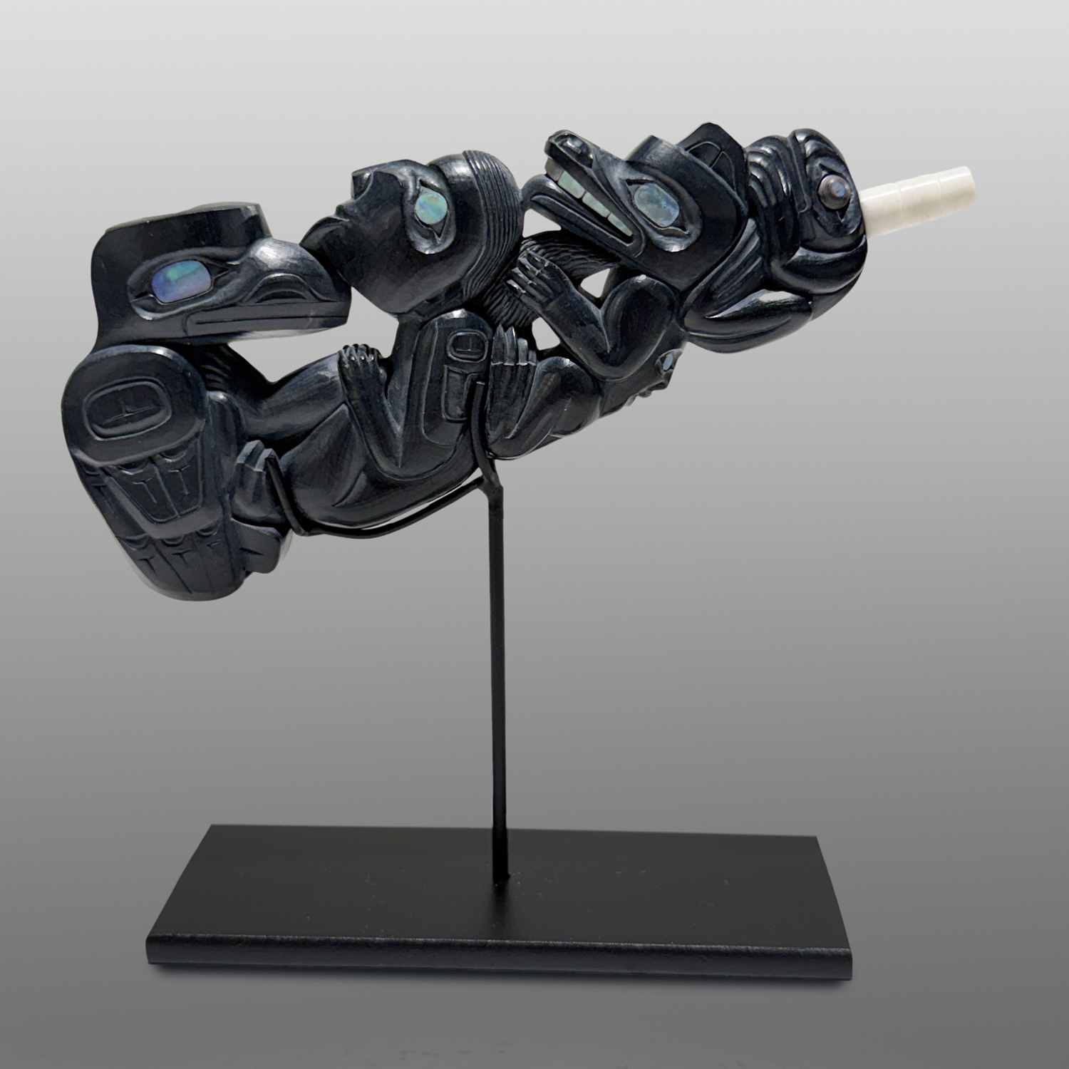 The Messengers
Gary Olver
Woodland Cree
Argillite, abalone, bone, custom stand
5” x 2¼” x ½” (4½" with stand)
7,400