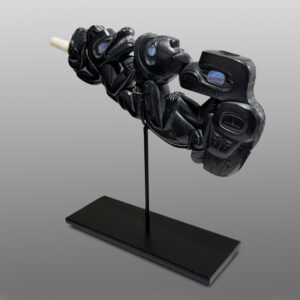 The Messengers
Gary Olver
Woodland Cree
Argillite, abalone, bone, custom stand
5” x 2¼” x ½” (4½" with stand)
7,400