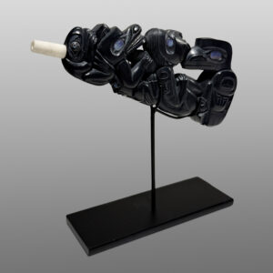 The Messengers
Gary Olver
Woodland Cree
Argillite, abalone, bone, custom stand
5” x 2¼” x ½” (4½" with stand)
7,400