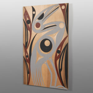 Great Blue Heron Panel
Andy Peterson
Coast SalishRed cedar, paint
30" x 18"
2,200