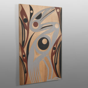 Great Blue Heron Panel
Andy Peterson
Coast SalishRed cedar, paint
30" x 18"
2,200
