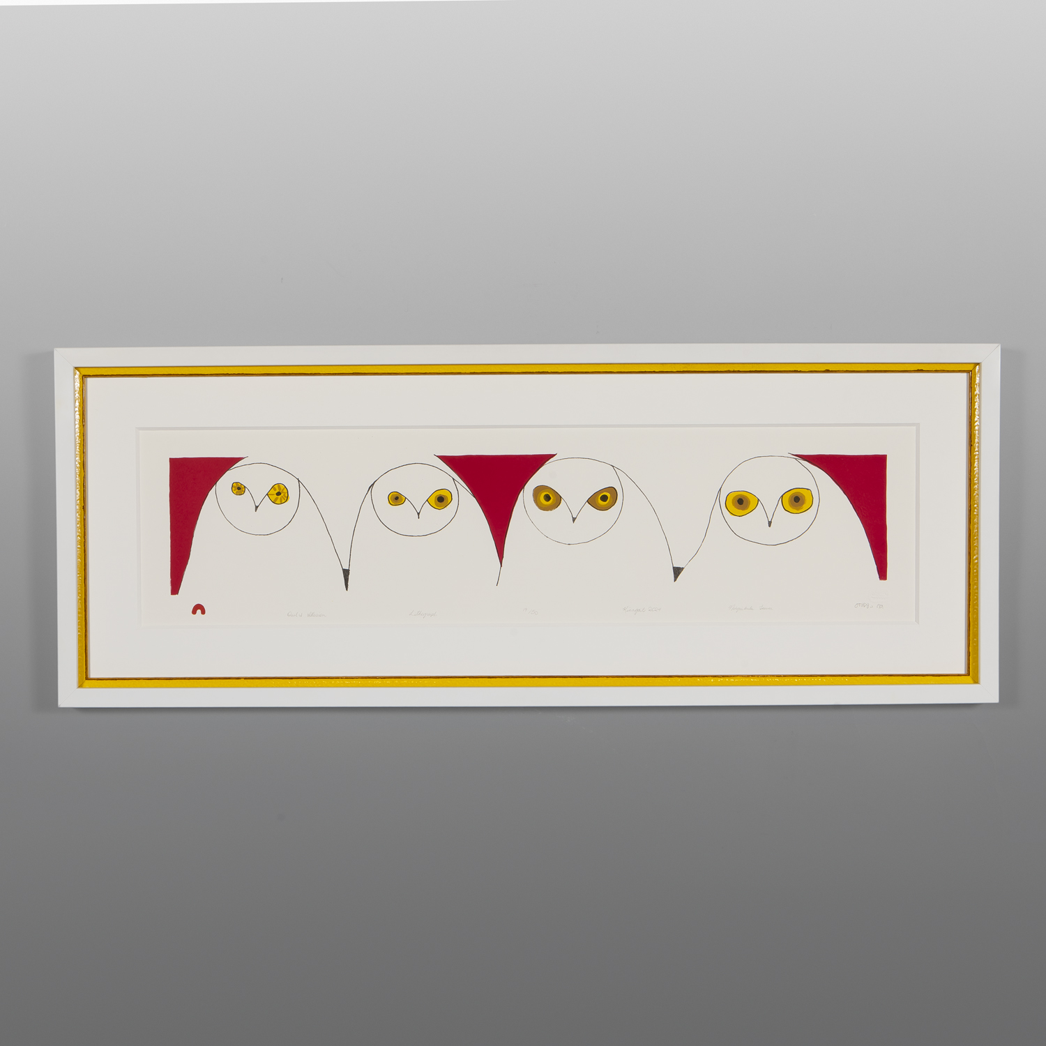 Owl's Illusion
Ningiukulu Teevee
Inuit
Framed serigraph
33" x 13"
1,400