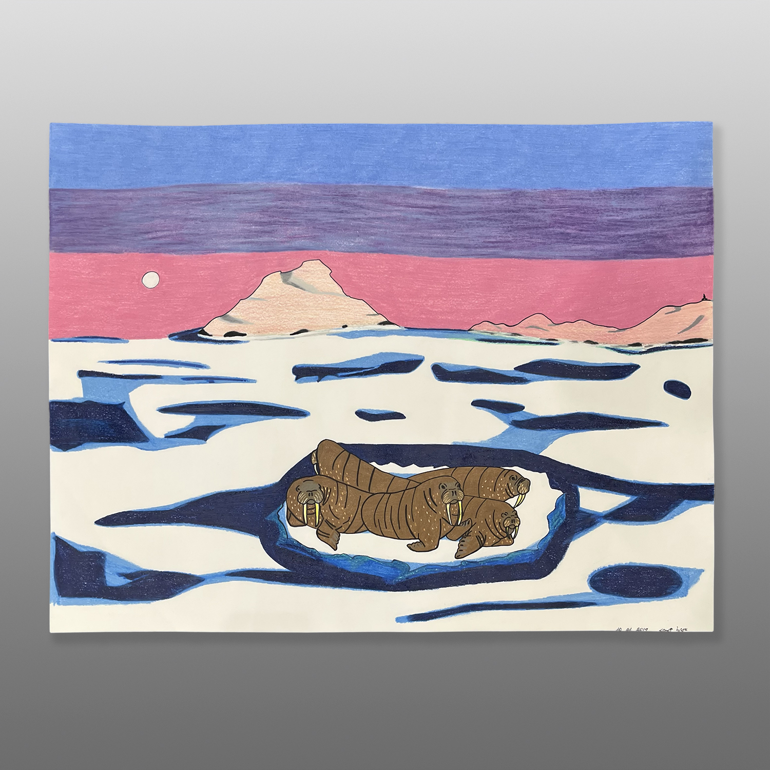 Midnight Sun
Pauojoungie Saggiak
Inuit
Colored pencil, pastel, ink on paper
30" x 23"
$CD 210-0136
