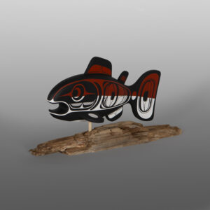 Swimming Salmon
Rod Smith - Thaelkualis
Oweekeno
Basswood, driftwood, paint
14" x 7" x 4½"
$900
