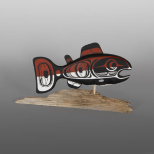 Swimming Salmon
Rod Smith - Thaelkualis
Oweekeno
Basswood, driftwood, paint
14" x 7" x 4½"
$900